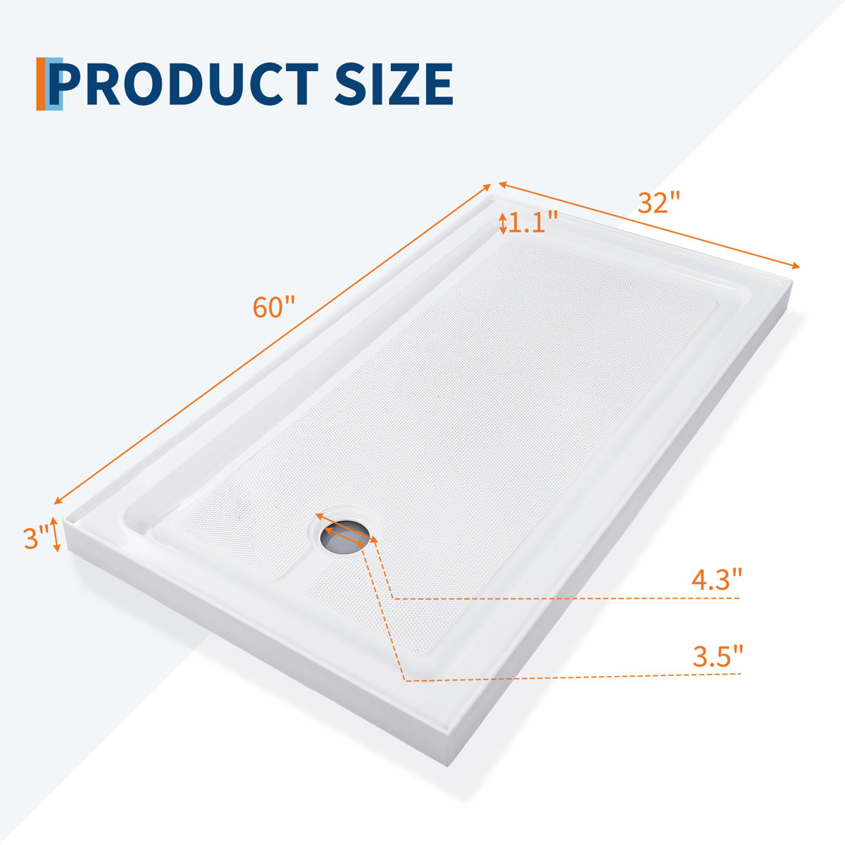 Acrylic Shower Base Durable Rectangular Pan with Stainless Steel Drain (Right/Left/Center) Easy Assembly &  (See Attached Photo)